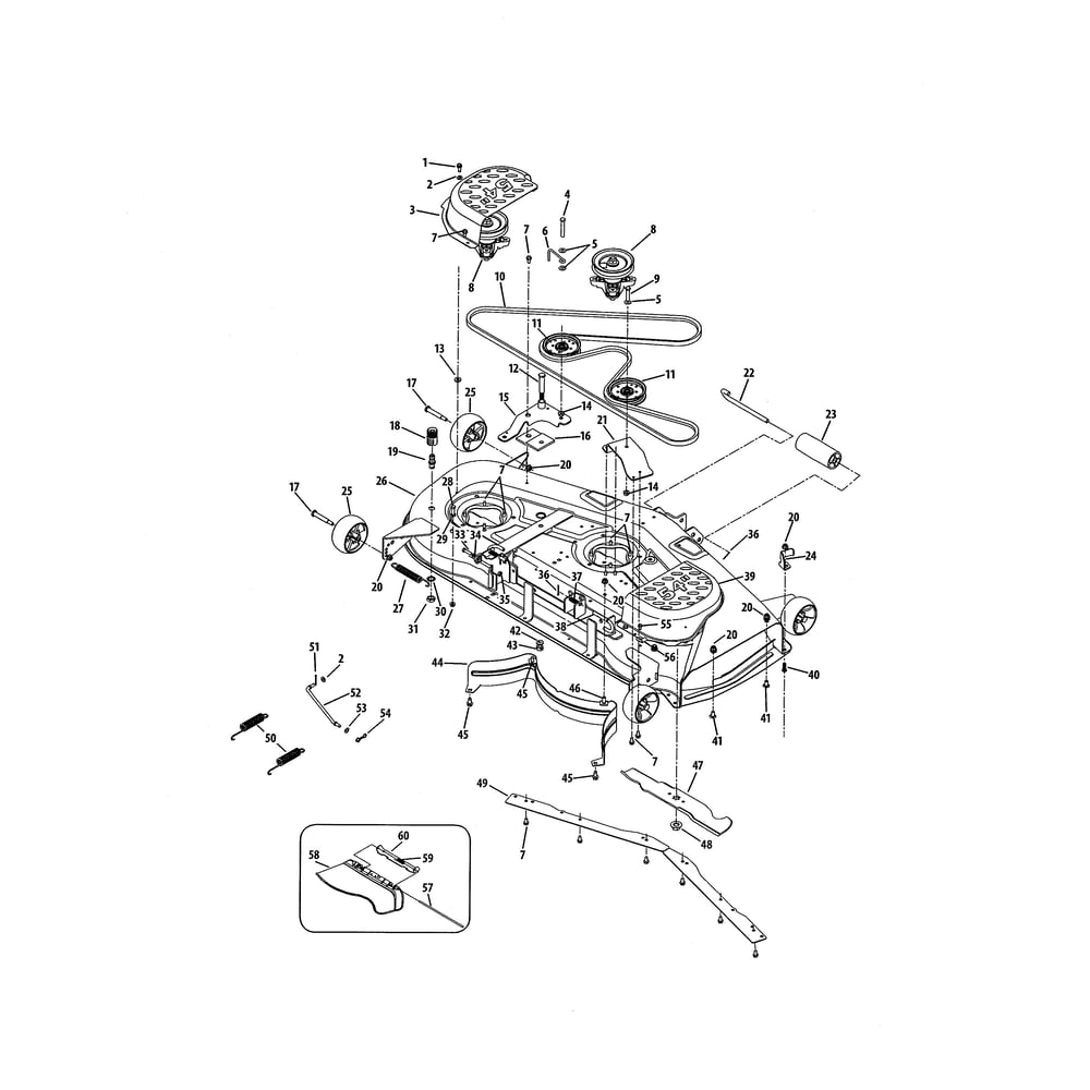 54" Deck Diagram and Parts List for 767332  Cub Cadet Lawn Tractor